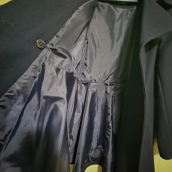 Liz Claiborne Navy Blue Swing Flounce Wool Blend Coat with Silver Buttons - Picture 6 of 9